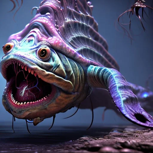 fluid ink angler fish creature, unreal engine 5, 8k resolution, photorealistic, ultra detailed