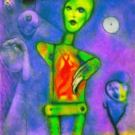 psychedelic lonely android in chagall painting