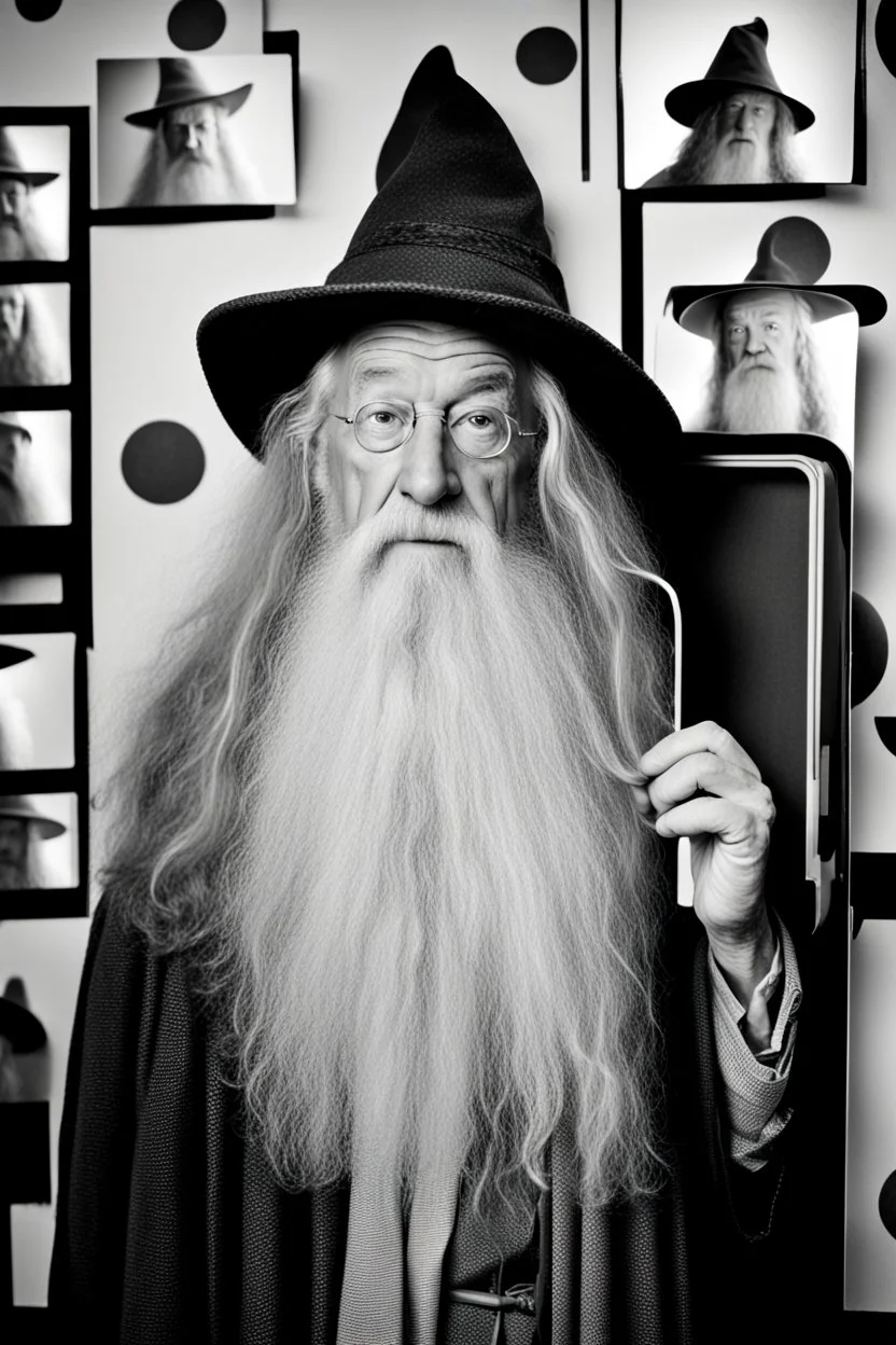 Gandalf taking serie of BW photos inside photo booth.
