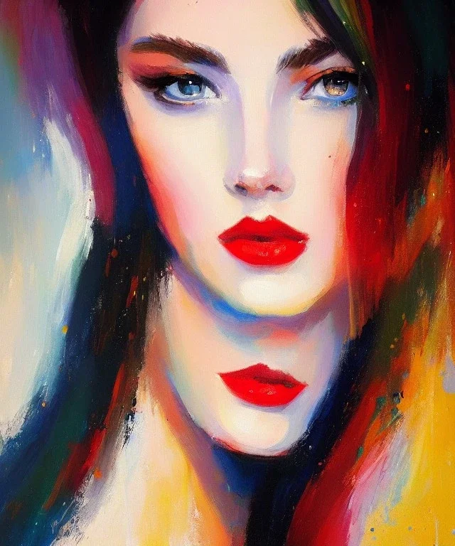 Masterpiece, best quality, The Face of the Curious Female by Bryen Frost rework. trace light, painted impressionist brush strokes. Paint spatters, drips, drabs, dynamic, artstation,