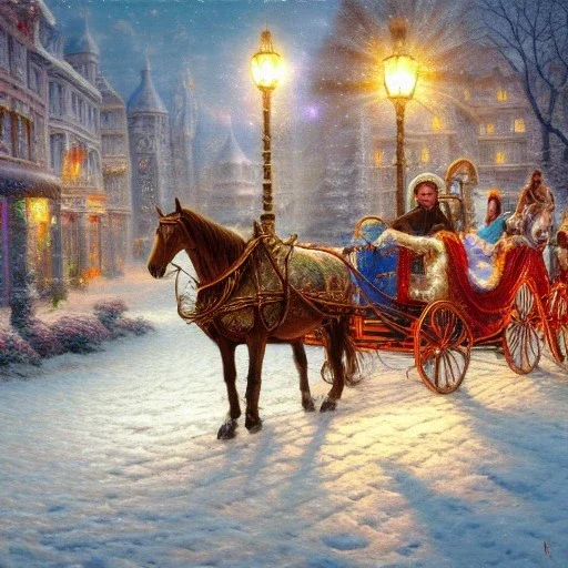 Alex Alemany style, Christmas In Vienna, horse driven vehicle, snow falling,trending on Artstation elegant extremely detailed fantasy intricate rose tones oil on canvas cinematic lighting beautiful dynamic lighting award winning high definition crisp quality colourful hdr acrylic art Thomas Kinkade Magic Realism Fine art America organic shapes ornate maximalist vibrant Ernst Haeckel coherent catherine abel Pablo Rey