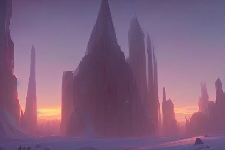 Buildings, ice, sci-fi, epic, sunset