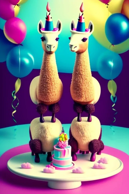 Two lamas are having a birthday cake