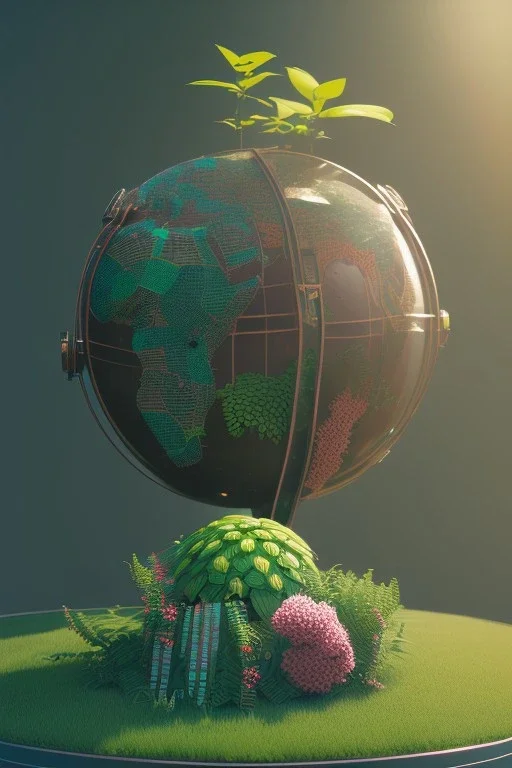 globe, plants and flowers around, kente, cinema 4d, octane render, high detail