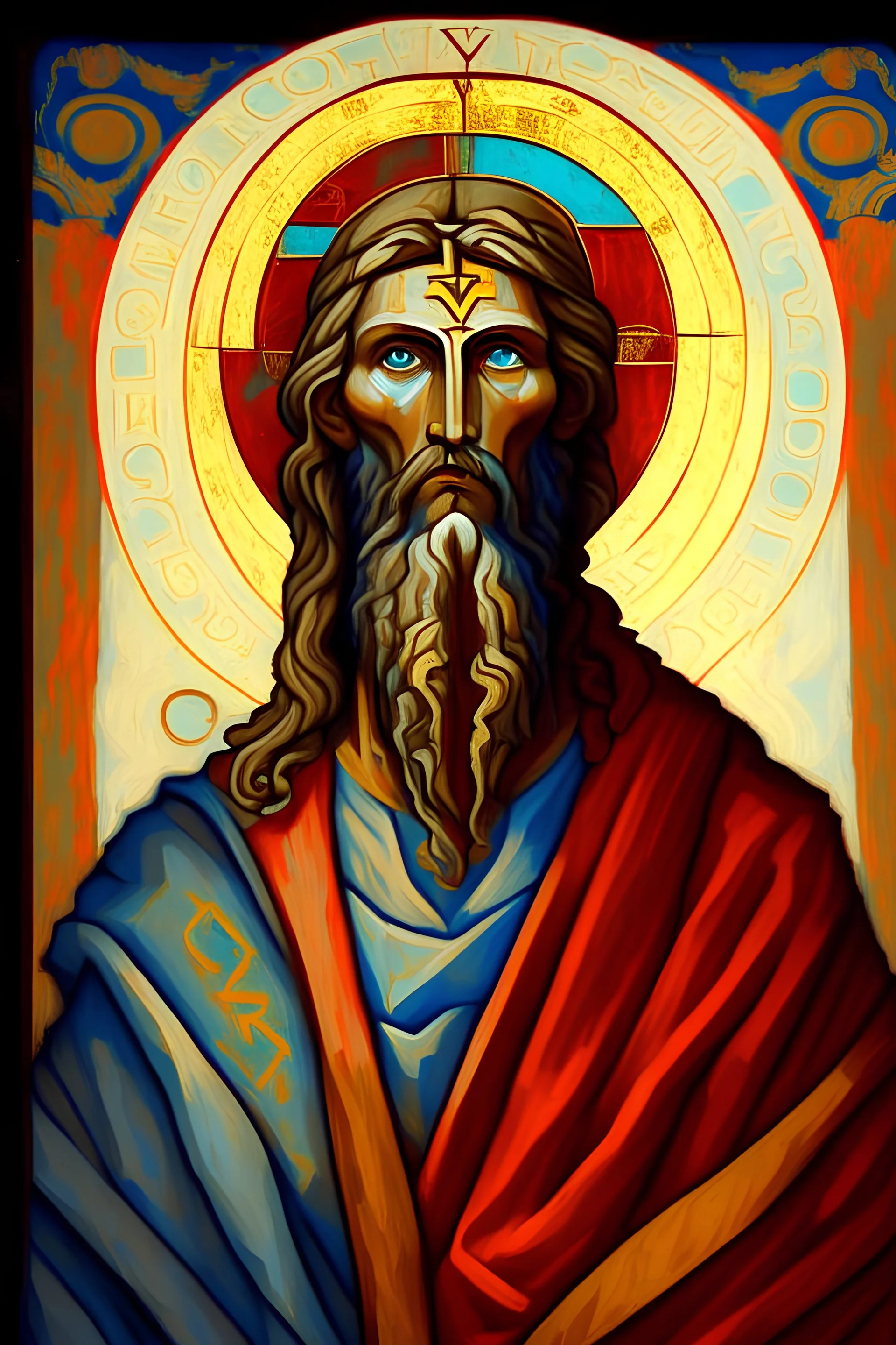 The Prophet Of Truth from the Halo video game series painted in the style of an old Russian Orthodox Christian icon.