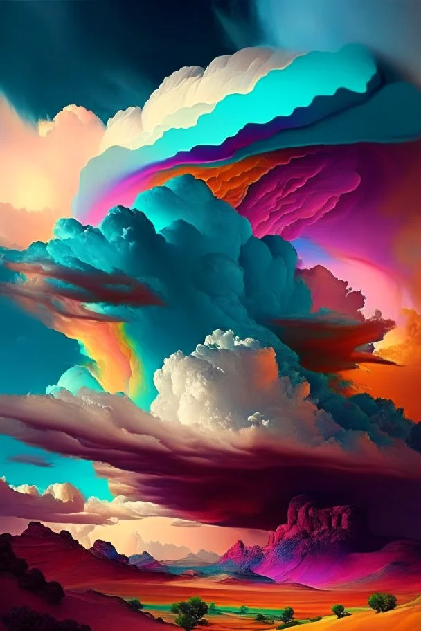 Phantasy landscape with dramatic cloud in fiesta color