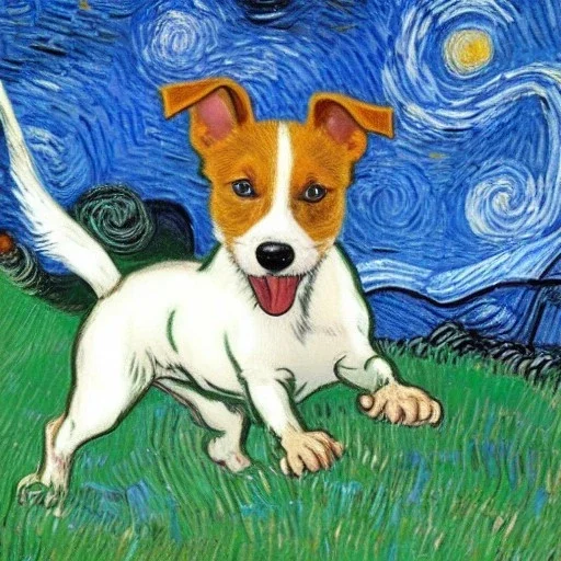 Jack Russel jouant dans le jardin par van Gogh