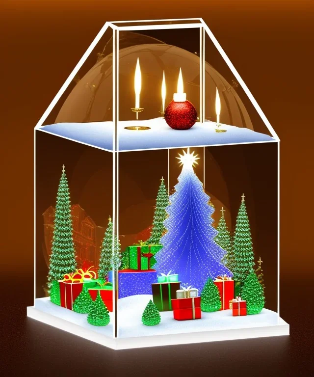 A small Christmas scene inside a 3d glass cube