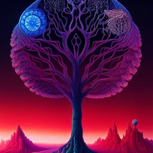 fullbody Drawing of 'sketch of an ancient tree of life',intricate detail,andrea bonelli,Kilian Eng,Ohrai,evan lee,Aleksandr Sidelnikov,KyuYong Eom,three quarters frontal aerial view,toned colors,32k