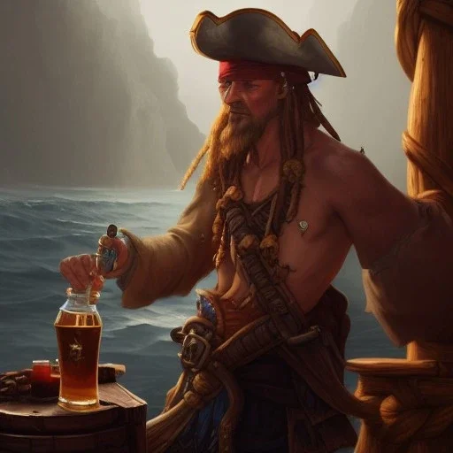 close up of an old pirate drinking rum, deep focus, d & d, fantasy, intricate, elegant, highly detailed, digital painting, artstation, concept art, matte, sharp focus, illustration, hearthstone, art by artgerm and greg rutkowski and alphonse mucha