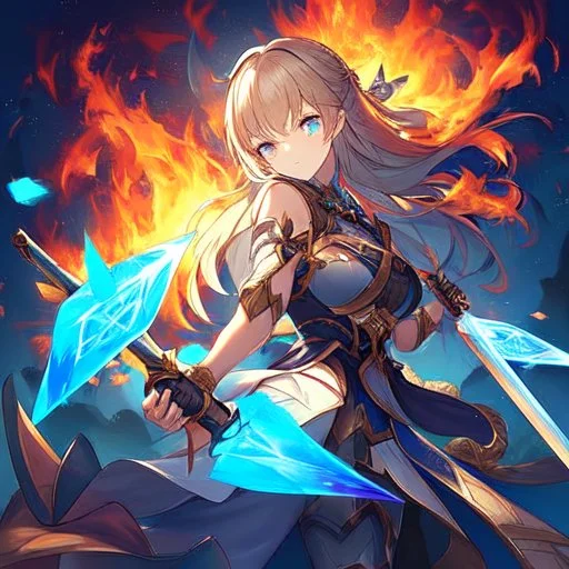 Girl with fire and ice swords