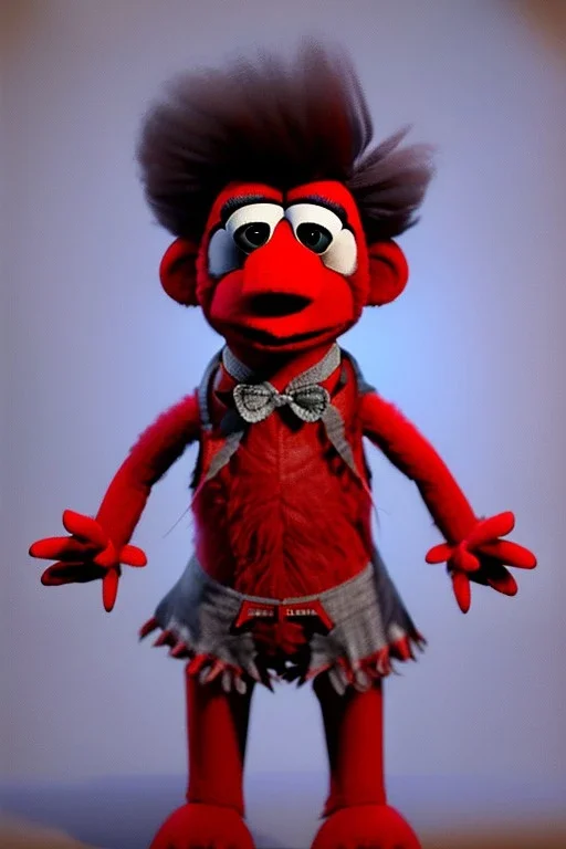 Waist up muppet Portrait, Nicolas maduro muppet doll, mustache, photo studio, red background, unreal engine 5, concept art, art station, ray tracing, lumen lighting, ultra detail, volumetric lighting, 3d.