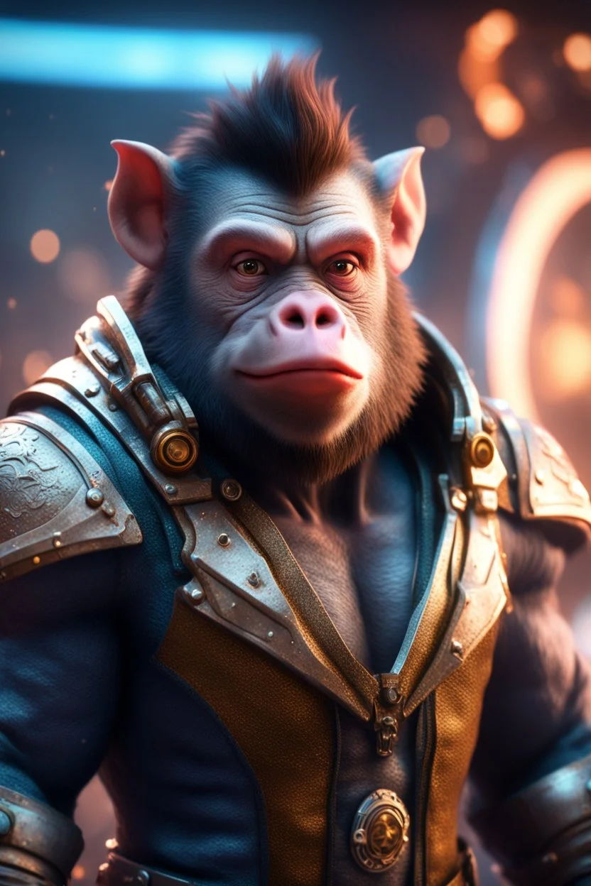 really macho pimp Ben Affleck orc monkey captain chat pig that go hard , in front of space portal dimensional glittering device, bokeh like f/0.8, tilt-shift lens 8k, high detail, smooth render, down-light, unreal engine, prize winning