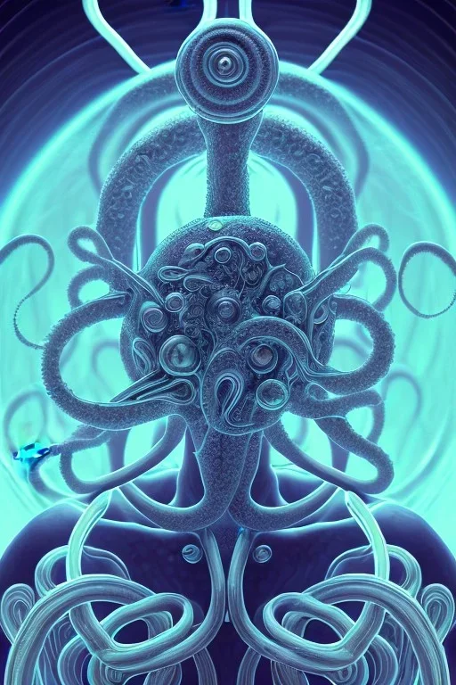 Spiritual sphere with Tentacles over human Head creating reality around, asymmetrically wrapping Tentacles around Human, Dimethyltryptamine