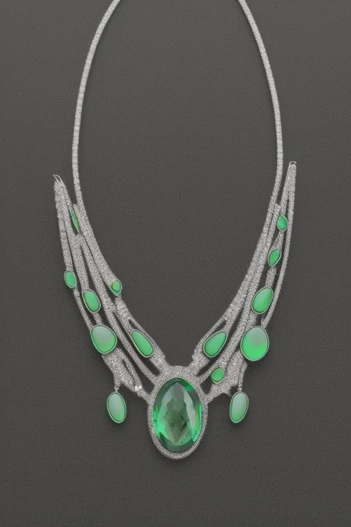 Dark Green Sea Jewel Necklace in White Gold