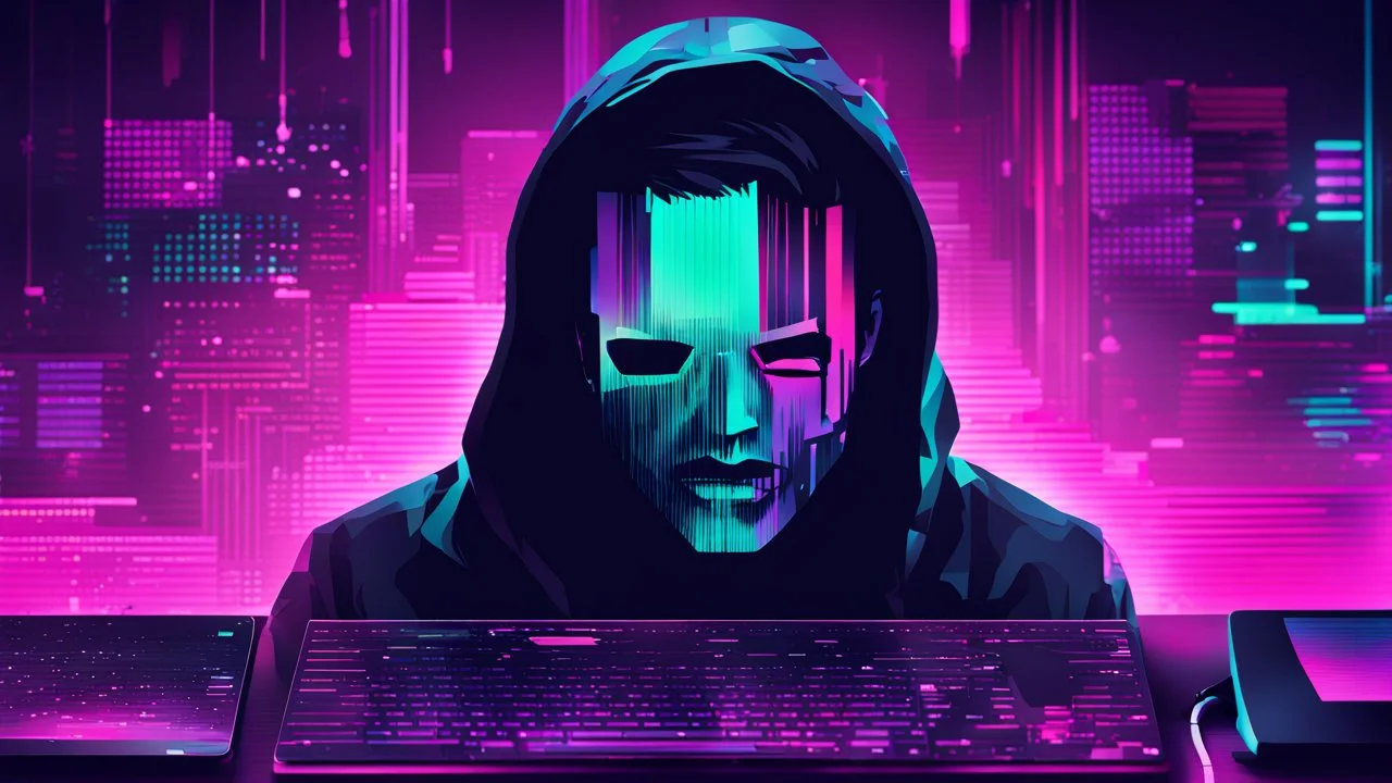 create me a hacker desktop background with the style of glitchart