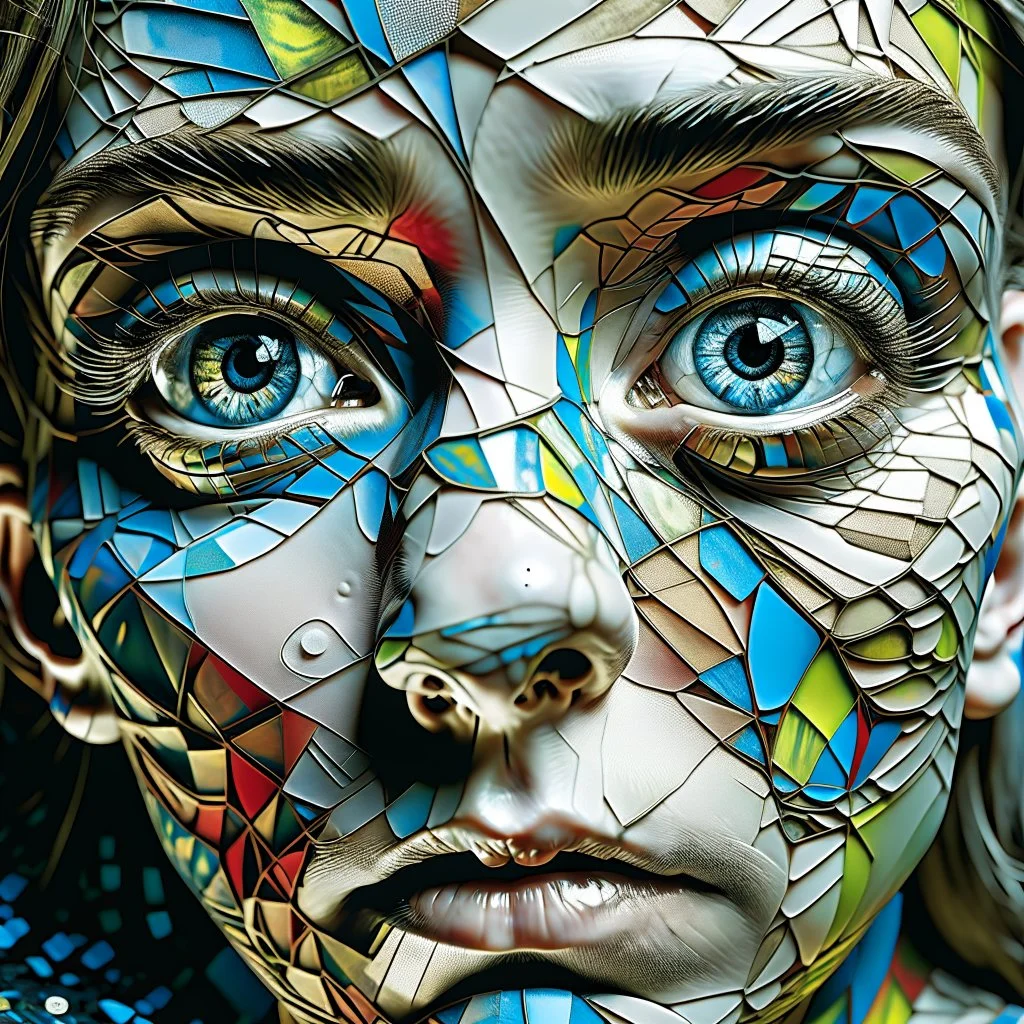 It's all in the eyes... ai magazine cover, surrealism, geometric, mosaic, whimsical, fantasy and realism Modifiers: fantasy 4K 3D Unreal Engine cinematic postprocessing Picasso pencil sketch focused Tim Burton Ultra realistic Surrealism style raw Ralph Stedman Tesselated