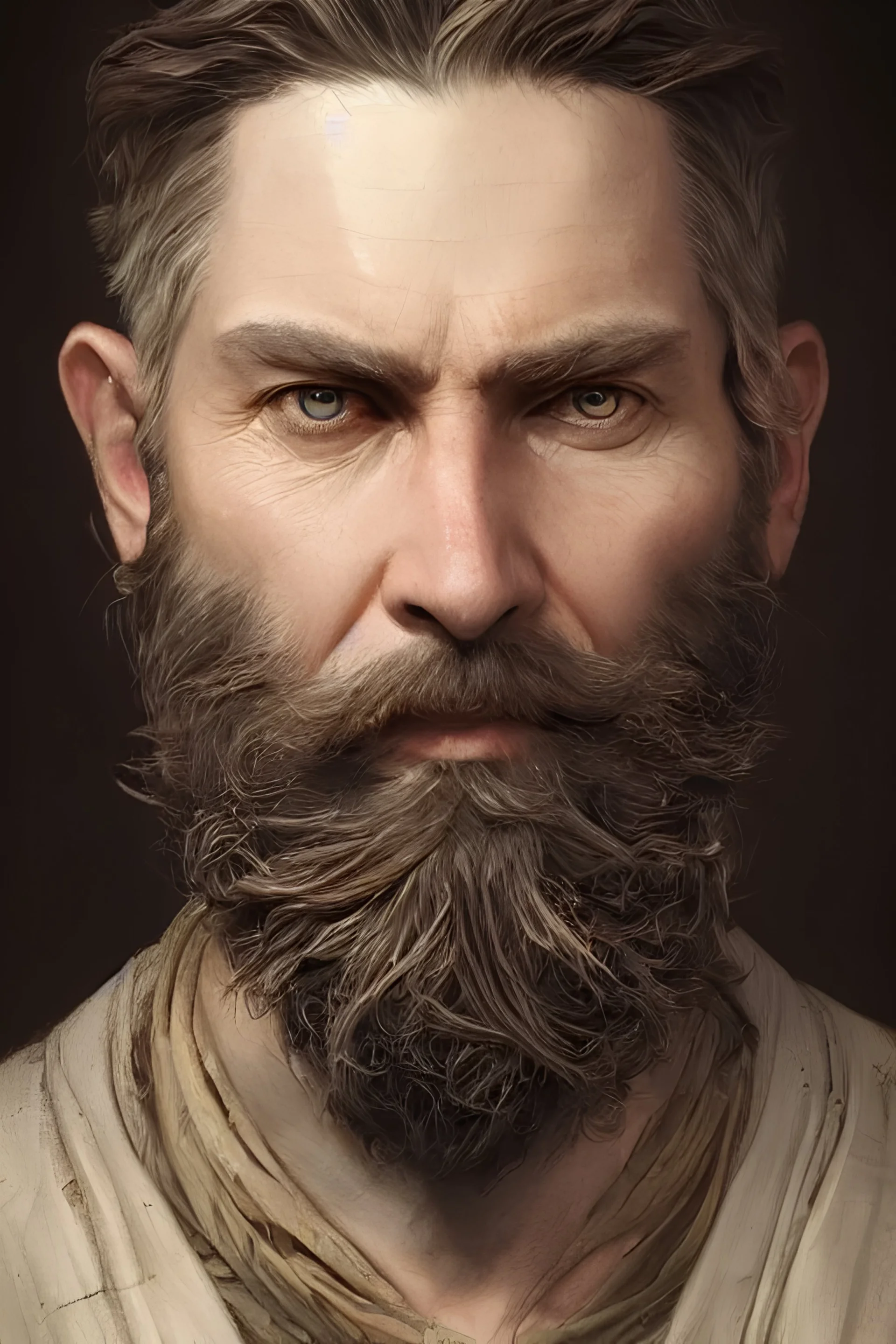 close up portrait painting of a bearded hunter, ultra realistic, concept art, intricate details, serious, highly detailed, photorealistic, octane render, 8 k, unreal engine. art by artgerm and greg rutkowski and alphonse mucha