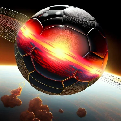 Soccer ball outerspace black, earth orbit, volcano