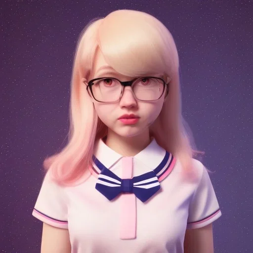 A very cute girl full body,wearing a short skirt,with blonde hair with a fade of light pink,sailor uniform,full round face,teenage girl