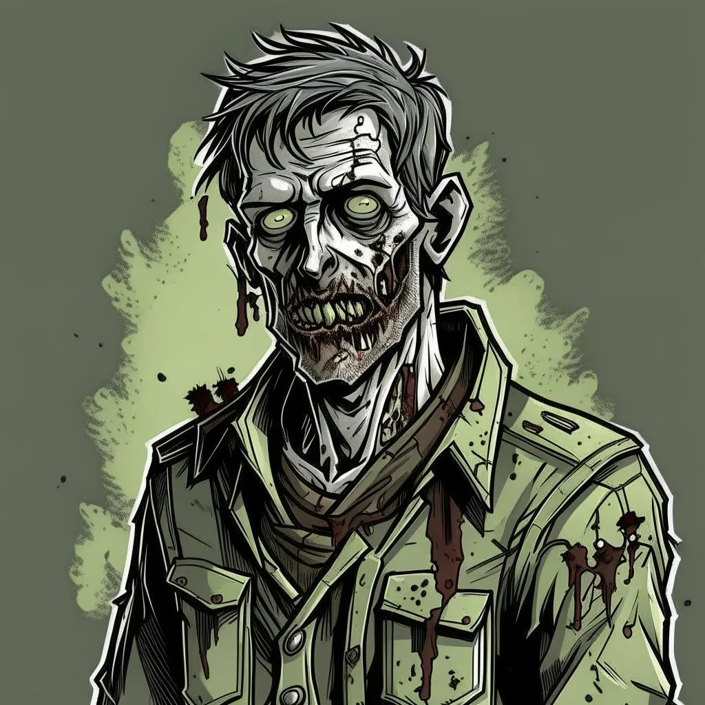 zombie, dead, portrait,,comic book, post-apocalypse, gray background,