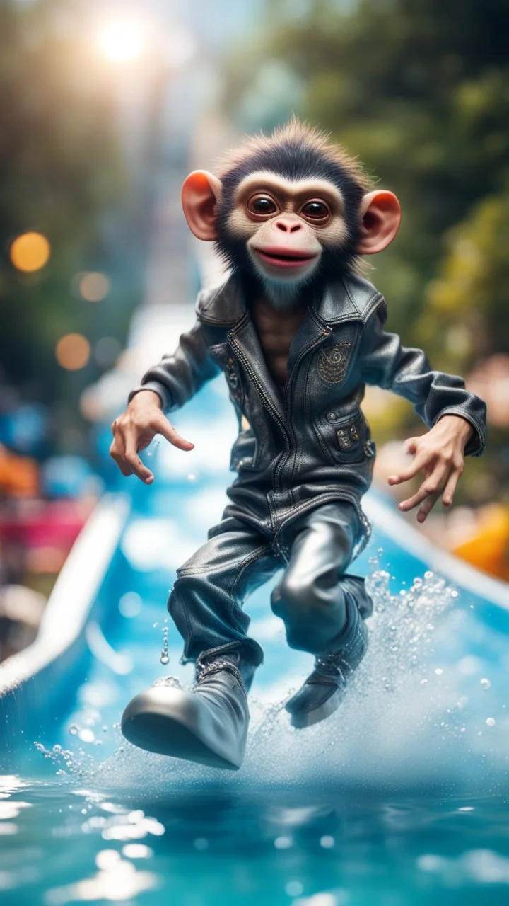 magazine cover, twisted rock star alien gremlin monkey rapper crew with silver boots as a pimp rushing down heavens water slide,bokeh like f/0.8, tilt-shift lens 8k, high detail, smooth render, down-light, unreal engine, prize winning