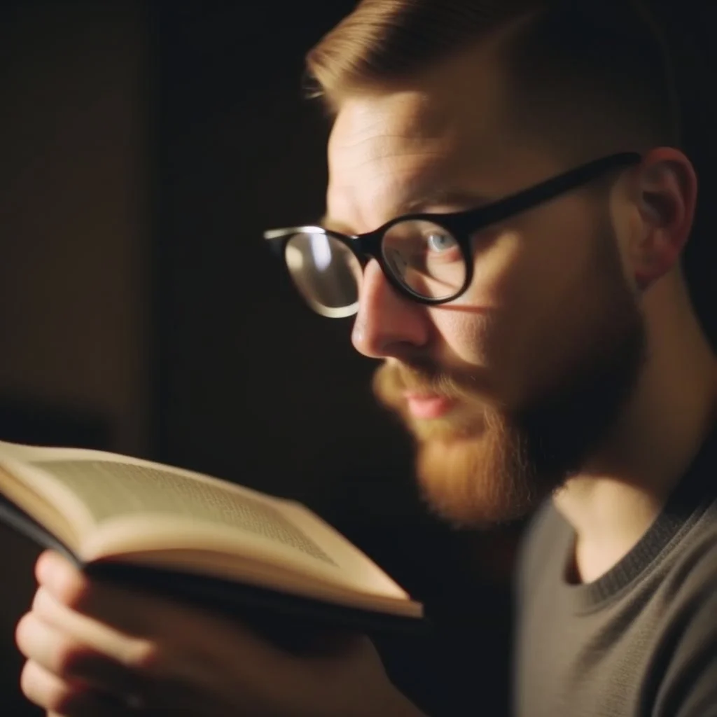 A picture of a person reading a remarkable book on self-development, with a focus on working on self-improvement and acquiring new knowledge, 4K