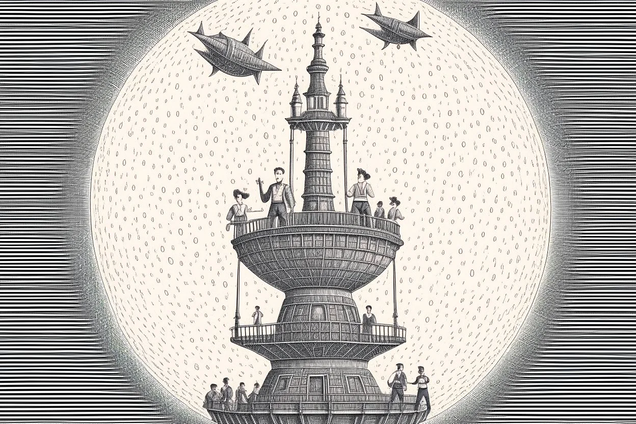 1800's art style, people on top of a rocketship to the moon