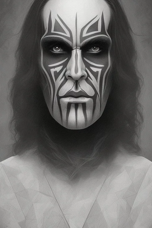 Geometric portrait of a man with black metal facepaint , looking like Abbath from Immortal