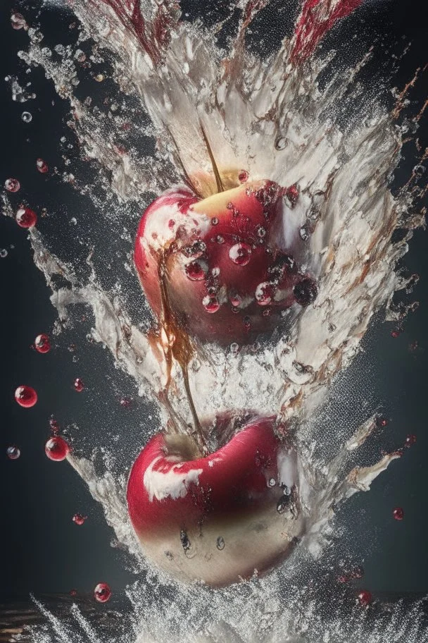 Explosion, splash, cherry is falling into the water, close up, water is splashing radially, centered, perfect composition, vogue style, Creative food photography, softbox, trending on art station, sharp focus, studio photo, intricate details, highly detailed, by Greg Rutkowski, fashion magazine cover