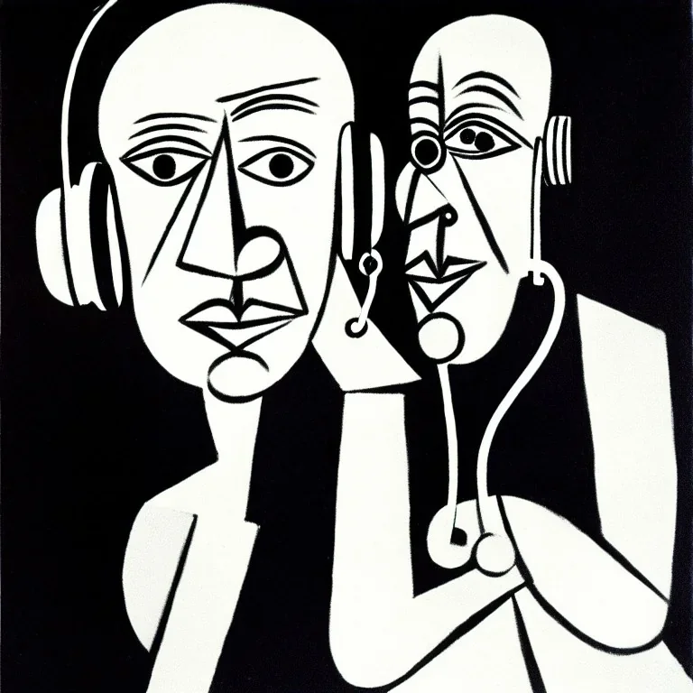 Picasso with headphones