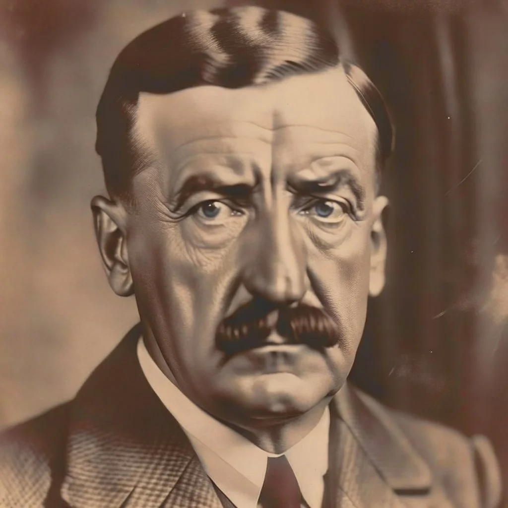 a portrait of adolf hitler with short brush moustache