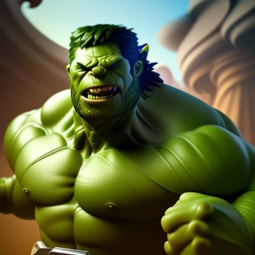 Clash of clans art style of a cute hulk, full body, by mobeius, au naturel, hyper detailed, digital art, trending in artstation, cinematic lighting, studio quality, smooth render, unreal engine 5 rendered, octane rendered, art style by klimt and nixeu and ian sprigger and wlop and krenz cushart