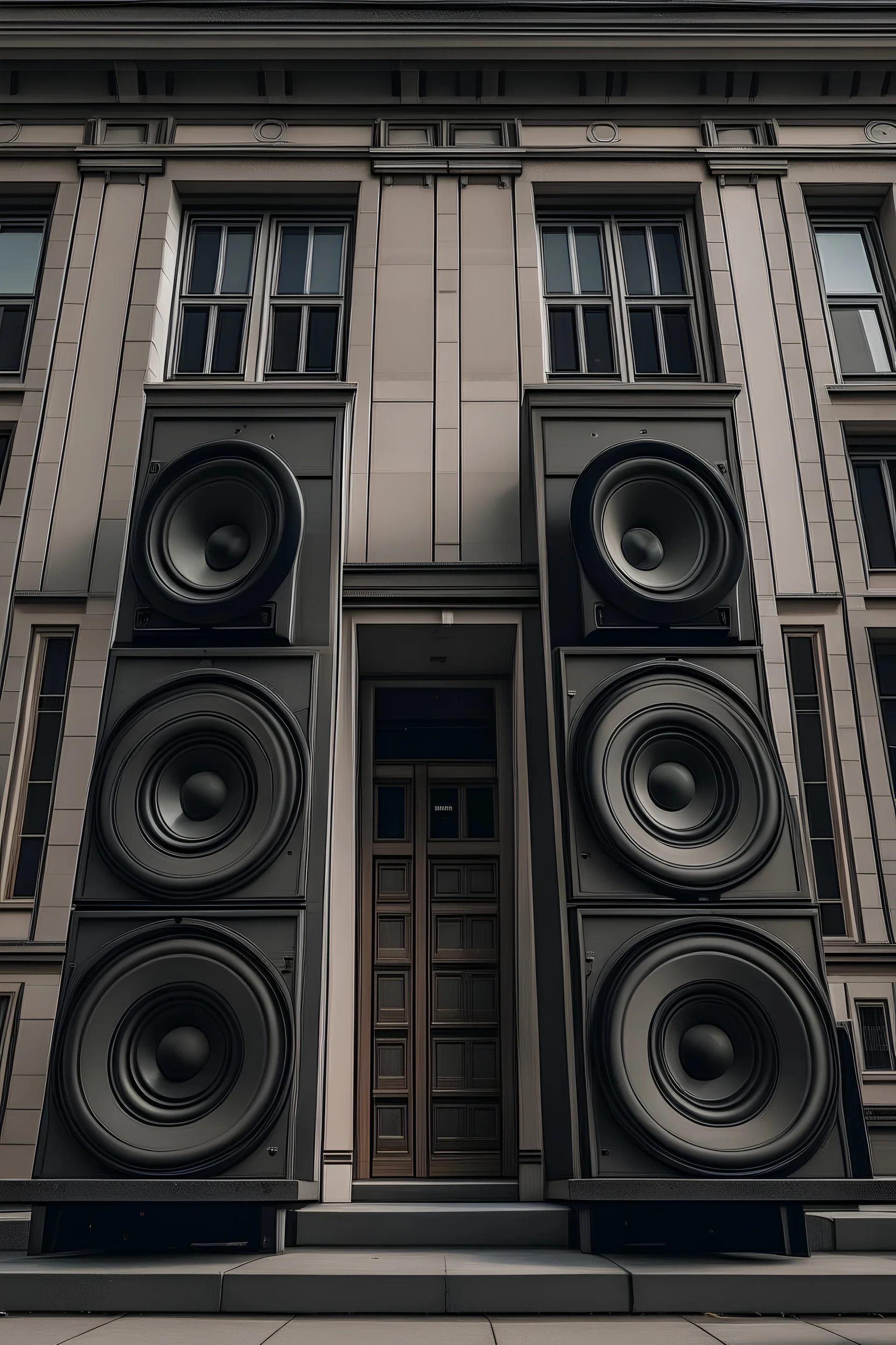 altavoces enfrente de un edificio