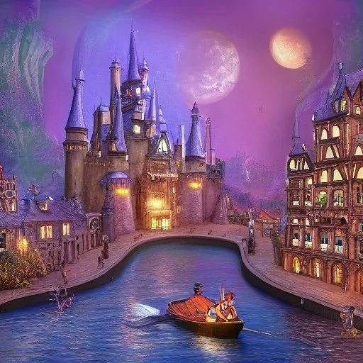 A magical canal city of wizards, witches and warlocks with a castle Nick Harris style