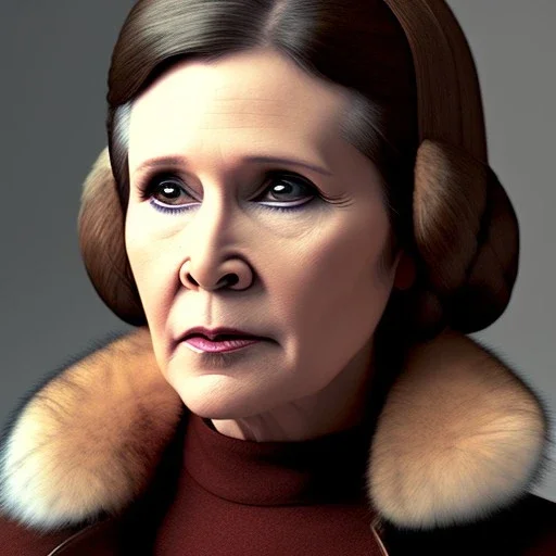 actress carrie fisher with short hair, fur coat, 17th century, dark setting, insanely detailed, 16k resolution, perfect eyes, round pupil, cinematic smooth, intricate detail, painted Renaissance style