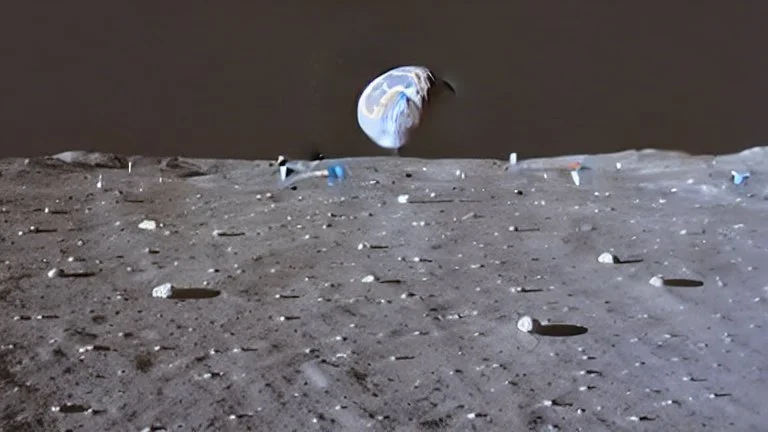 A Tesla's 'Model S Plaid' is racing at top speed on the Moon, by the landing site of the 'Apollo 11'. CINEMATIC. WIDE ANGLE LENS.