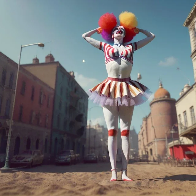 Ultra realistic circus scene. clown sweet woman, waist up view, Wes Anderson style, happy, highly detailed, concept art, unreal engine 5, god rays, ray tracing, RTX, lumen lighting, ultra detail, volumetric lighting, 3d, finely drawn, high definition, high resolution.