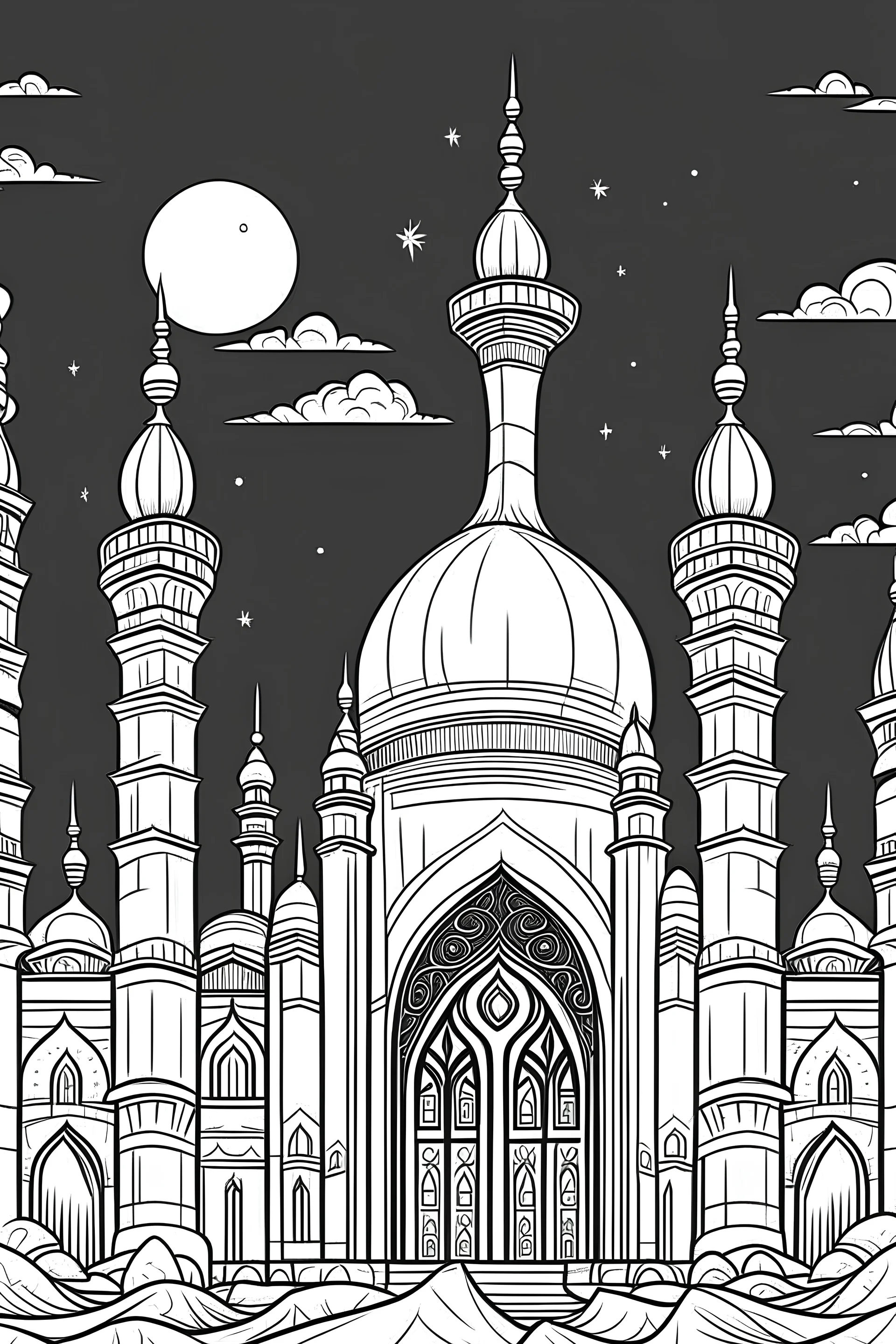 A cartoon image of a Ramadan Mosque without colors