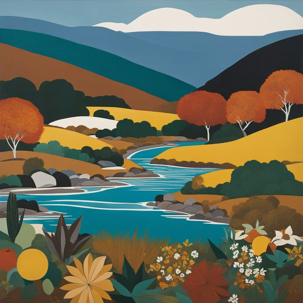 [mexican Art by Mickalene thomas] a field joins the River in autumn