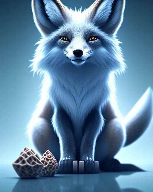 clean art of a cute fantasy fox creature made of segments of stone, soft lighting, soft pastel gradients, high definition