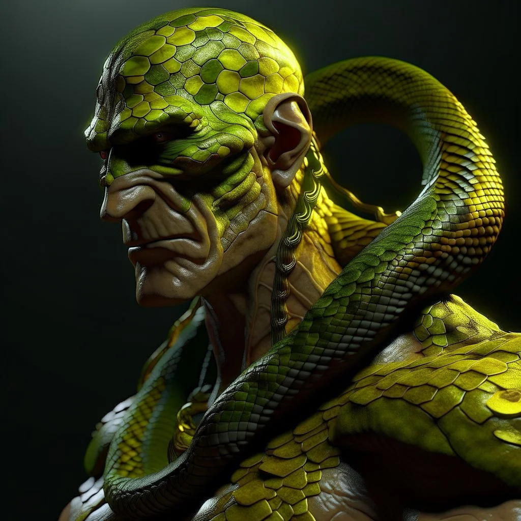 Snake man, green-yellow shades, high detail, high resolution, 8K