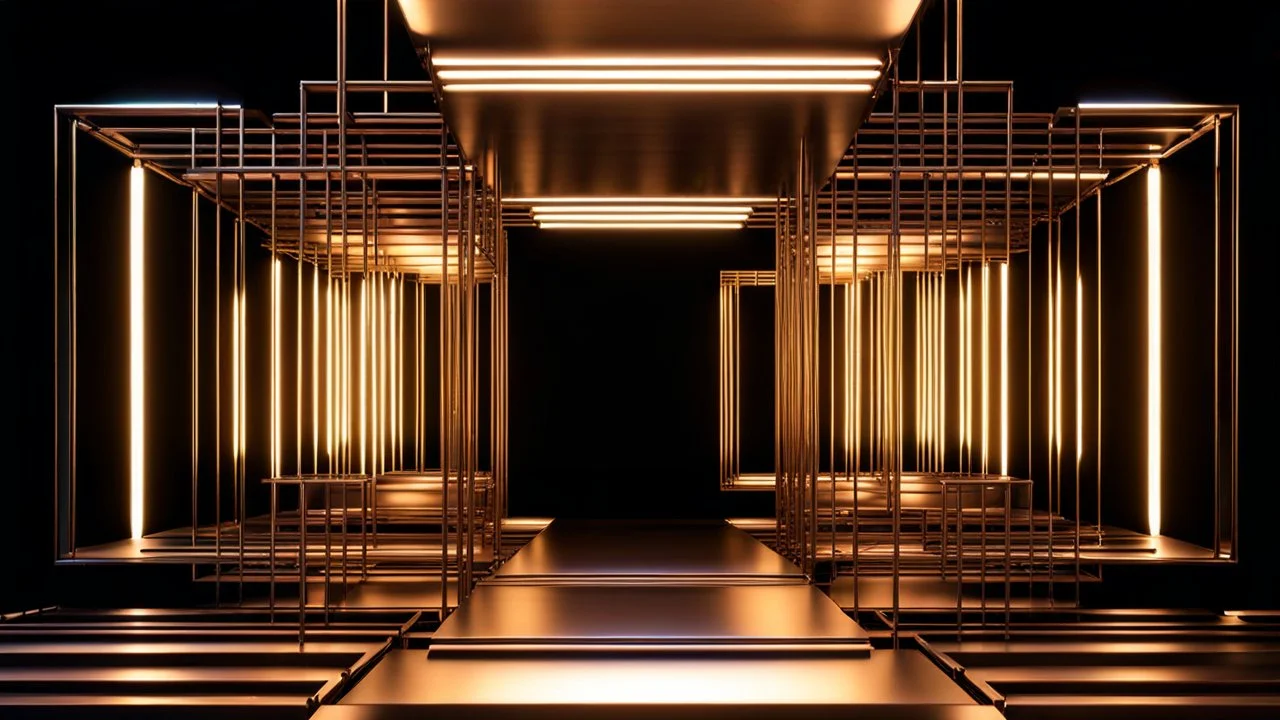 a 3d fractal stage structre made of metallic color 3d structures, pertty artistc background,dynamic lights