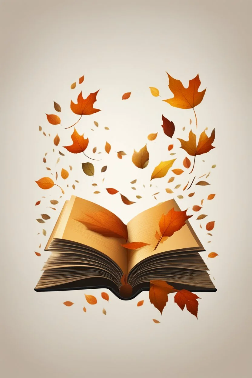 square logo , landscape with leaf fall, flying leaves in the book
