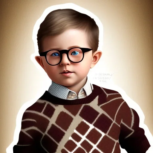 Peter billingsley chubby kid glasses, Holding a dark red bar of soap in his hand, brown argyle sweater