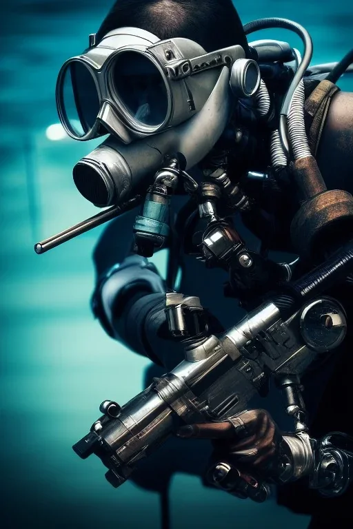 diver like a cyborg,with gun,detail,textures,cinematic