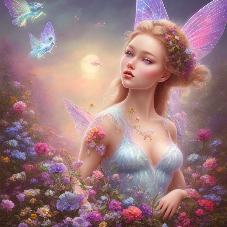 bright fairy in a flowery landscape