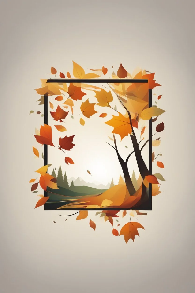 square logo , landscape with leaf fall, flying leaves