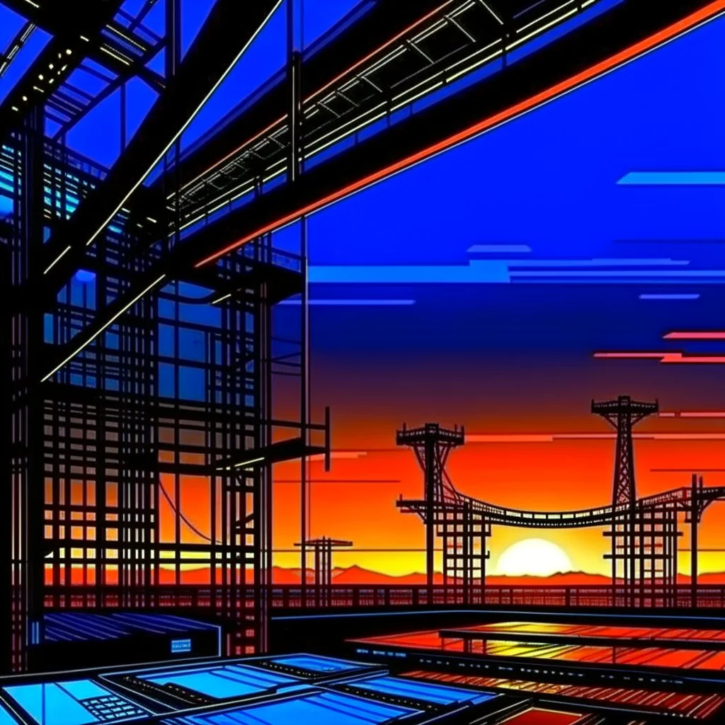 cyberpunk retro futuristic empty space for comics from far away
