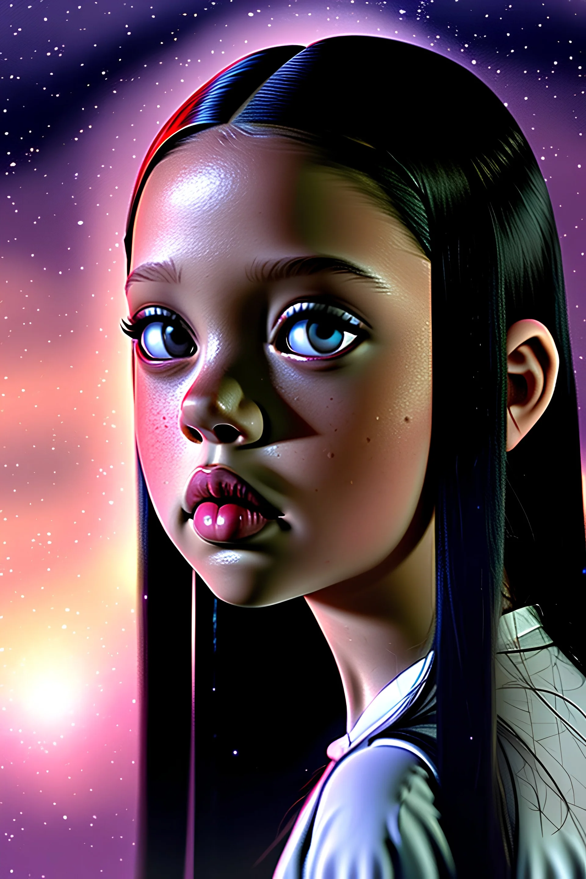 Jenna Ortega, Wednesday Addams, Night sky background
